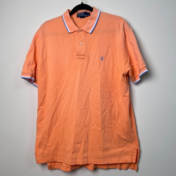 Polo Ralph Lauren Orange Blue Pony Button Short Sleeve Golf Polo Men’s Large - Picture 1 of 7